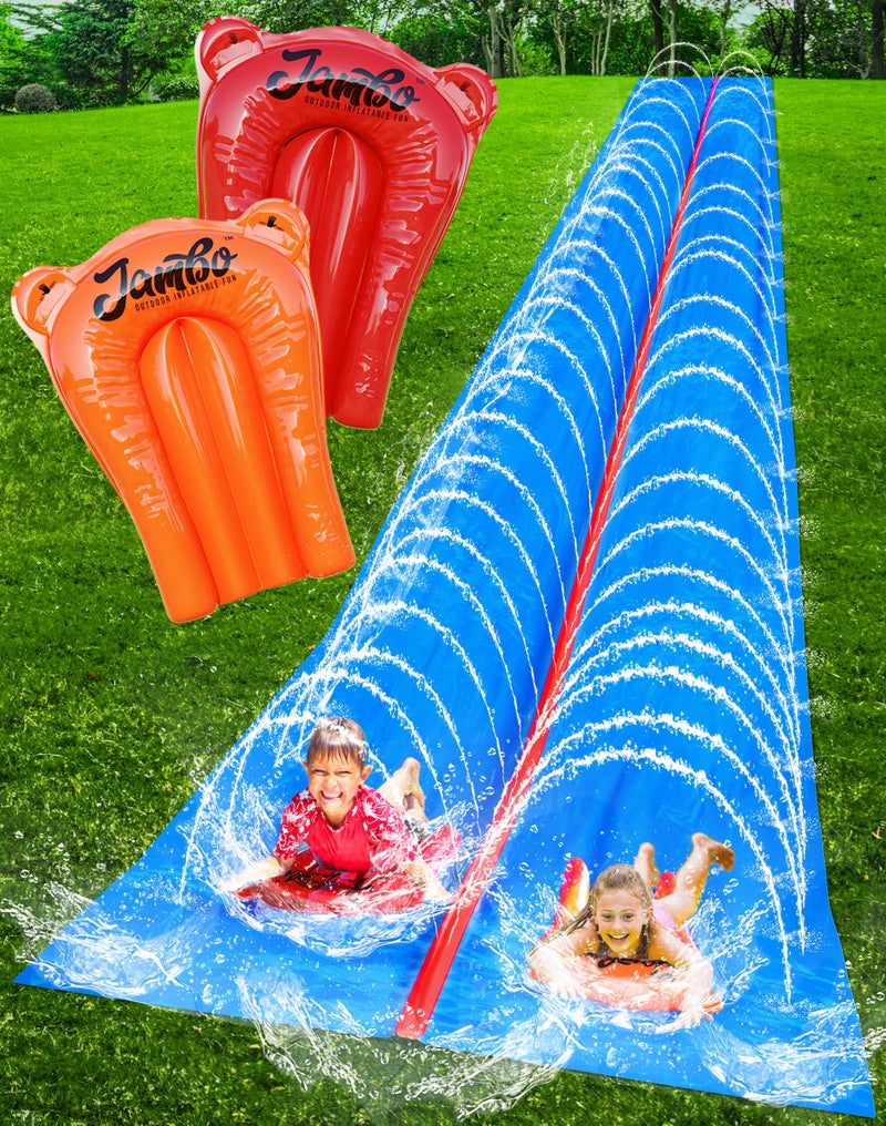 JAMBO 40FT Mega Slip Splash and Slide with 2 Bodyboards | Water Slide Waterslide Backyard Outdoor Water Toys for Kids with Sprinklers | Outdoor Splash Mat Splash Pad, Double Lane Summer Toy - Image 1