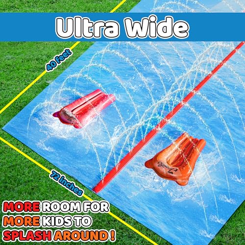 JAMBO 40FT Mega Slip Splash and Slide with 2 Bodyboards | Water Slide Waterslide Backyard Outdoor Water Toys for Kids with Sprinklers | Outdoor Splash Mat Splash Pad, Double Lane Summer Toy - Image 3