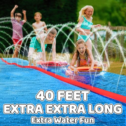JAMBO 40FT Mega Slip Splash and Slide with 2 Bodyboards | Water Slide Waterslide Backyard Outdoor Water Toys for Kids with Sprinklers | Outdoor Splash Mat Splash Pad, Double Lane Summer Toy - Image 2