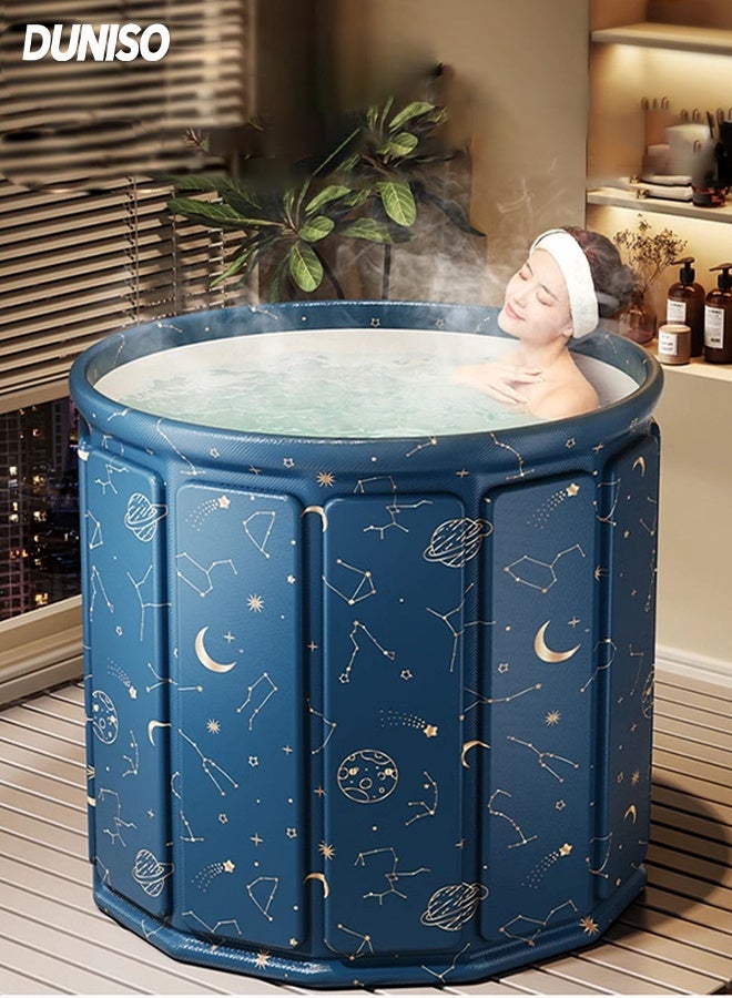 DUNISO Portable Collapsible Bathtub,Large Capacity Waterproof Bathing Bucket with Seat Cushion , Separate Family Bathroom SPA Massage Pool for Adults with Thermal Foam - Image 1