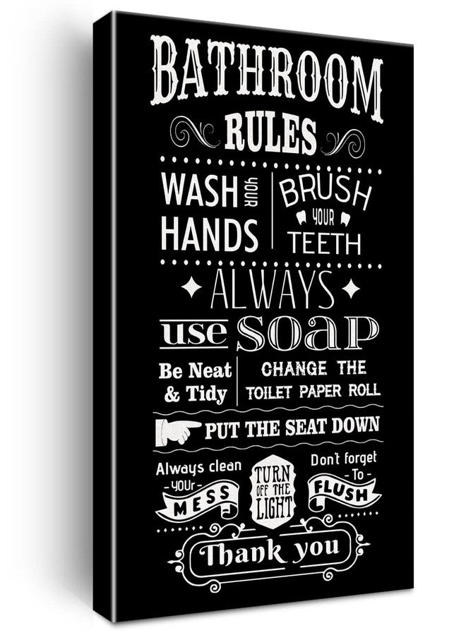 JerLoe Bathroom Rules Quote Canvas Wall Art Bathroom Wash Hands Canvas Print Painting Toilet WC Wall Decor Framed Gift 12x15 Inch - Image 1