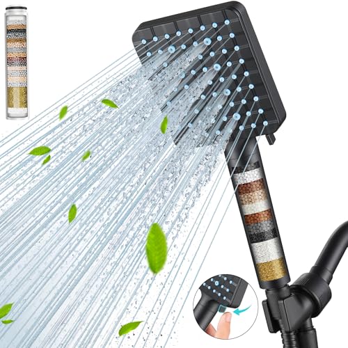 Cobbe Filtered Shower Head with Handheld, High Pressure 6 Spray Mode Showerhead with Filters, Water Softener Filters Beads for Hard Water - Remove Chlorine - Reduces Dry Itchy Skin, Matte Black - Image 2