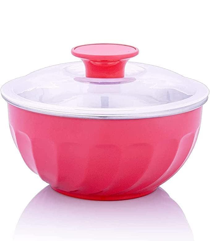 SANGOZ Stainless Steel Microwave Safe Bowl Set Flourish Bowls Set Kitchen Storage Microwave Utensils Mixing Serving Bowl with Transparent Lids Set of 3 Pc Multicolor - Image 2