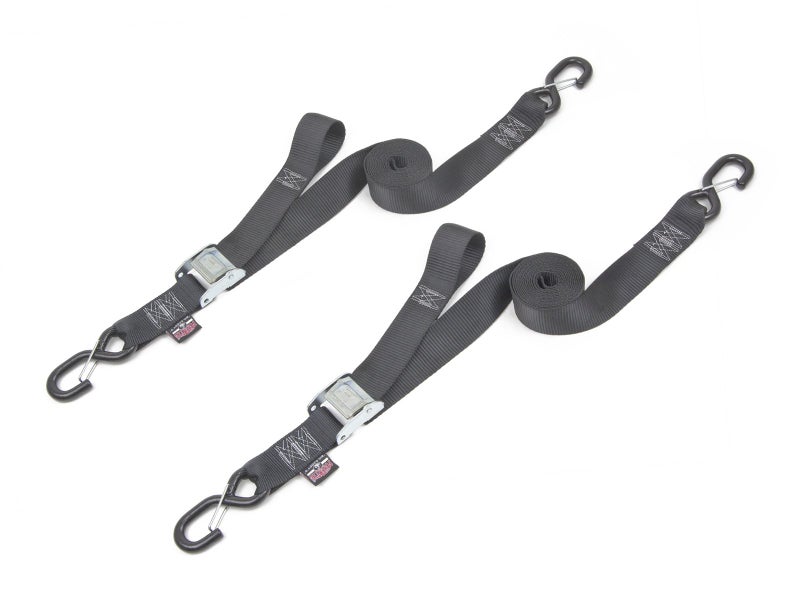 PowerTye 2in x 12 ft Cam Buckle Tie Down Made in USA with Heavy-Duty Latch Hooks - 600 lb. WLL / 1,800 Breaking Strength - Black (Pair) - Image 1
