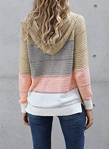 FEKOAFE Womens Causal Striped Color Block Long Sleeve Hoodies Pullover Clearance Khaki Fall Sweaters L - Image 5