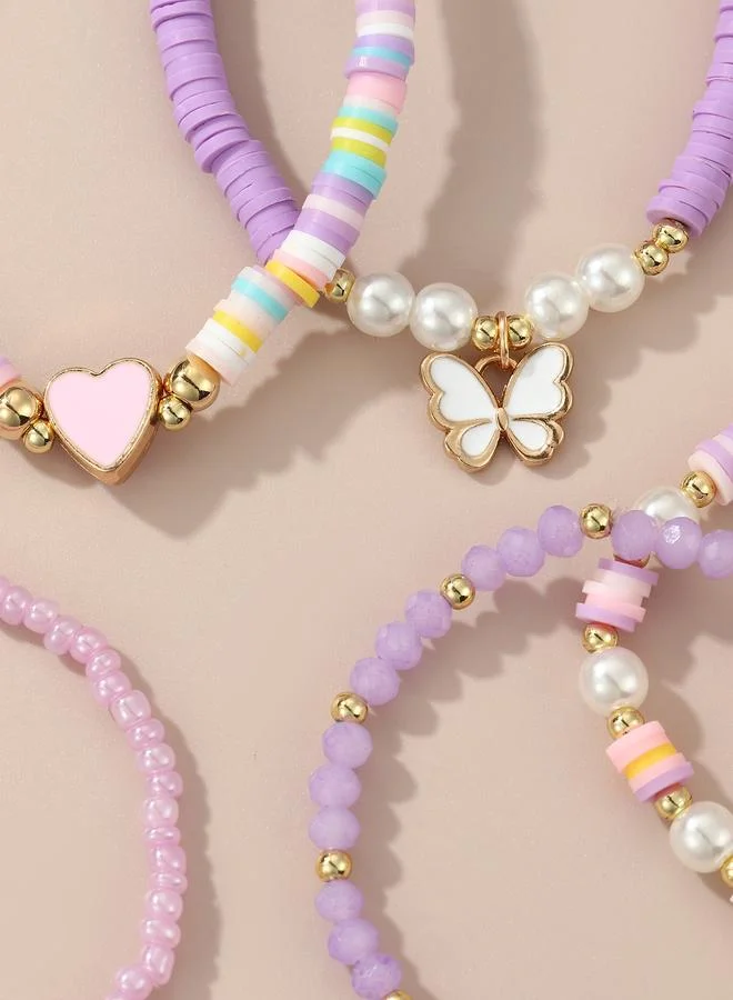 Take Two  Pack of 6 - Girls Multi-Color Pastel Butterfly and Heart Charm Bracelet for Women | Best Price UAE