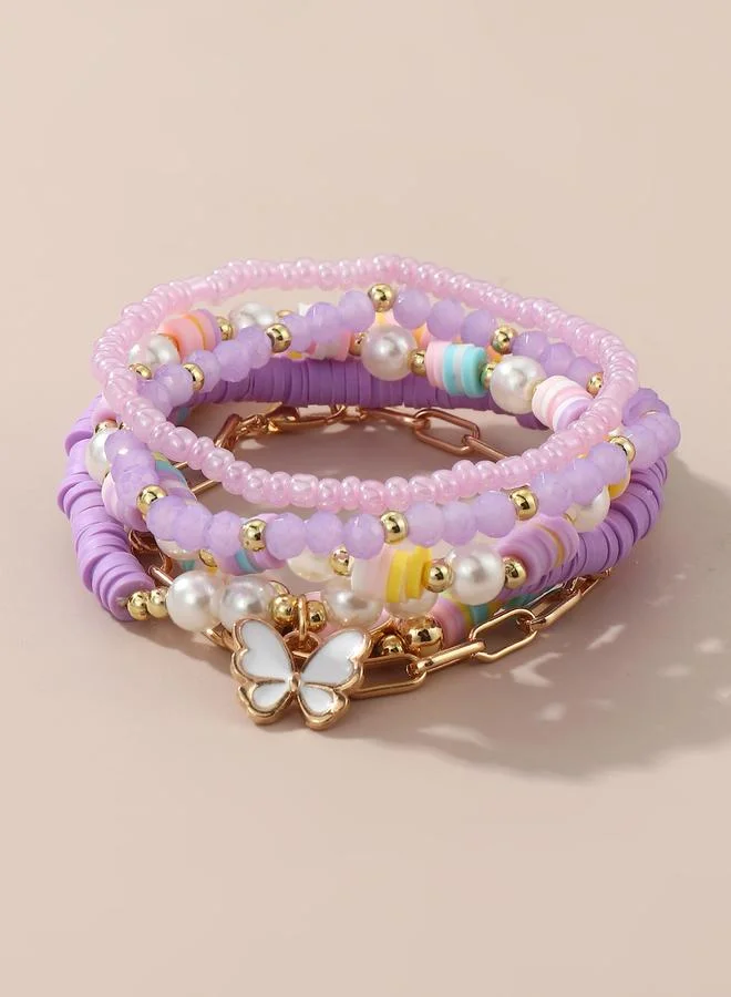 Take Two  Pack of 6 - Girls Multi-Color Pastel Butterfly and Heart Charm Bracelet for Women | Best Price UAE