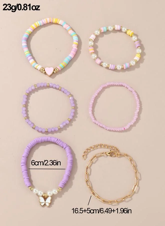 Take Two  Pack of 6 - Girls Multi-Color Pastel Butterfly and Heart Charm Bracelet for Women | Best Price UAE