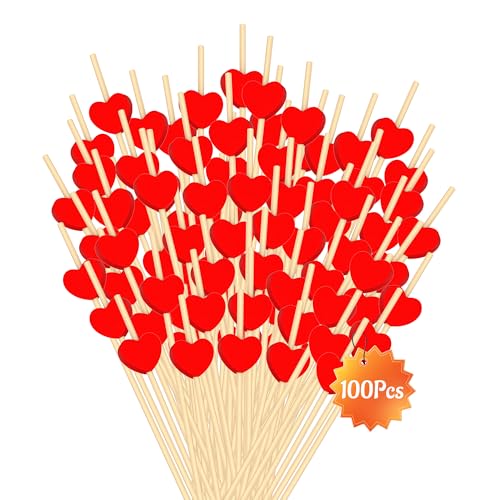 Lxzyu 100 Pcs Red Heart Cocktail Picks Galentines Day Decorations 4.7" Toothpicks for Appetizers Bamboo Cocktail Sticks Skewers Fruit Toothpicks Dessert Charcuterie for Wedding Valentines Day Party Supplies - Image 2