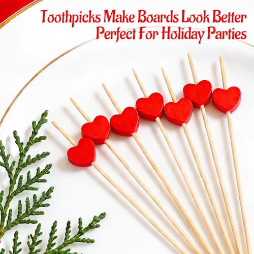 Lxzyu 100 Pcs Red Heart Cocktail Picks Galentines Day Decorations 4.7" Toothpicks for Appetizers Bamboo Cocktail Sticks Skewers Fruit Toothpicks Dessert Charcuterie for Wedding Valentines Day Party Supplies - Image 5