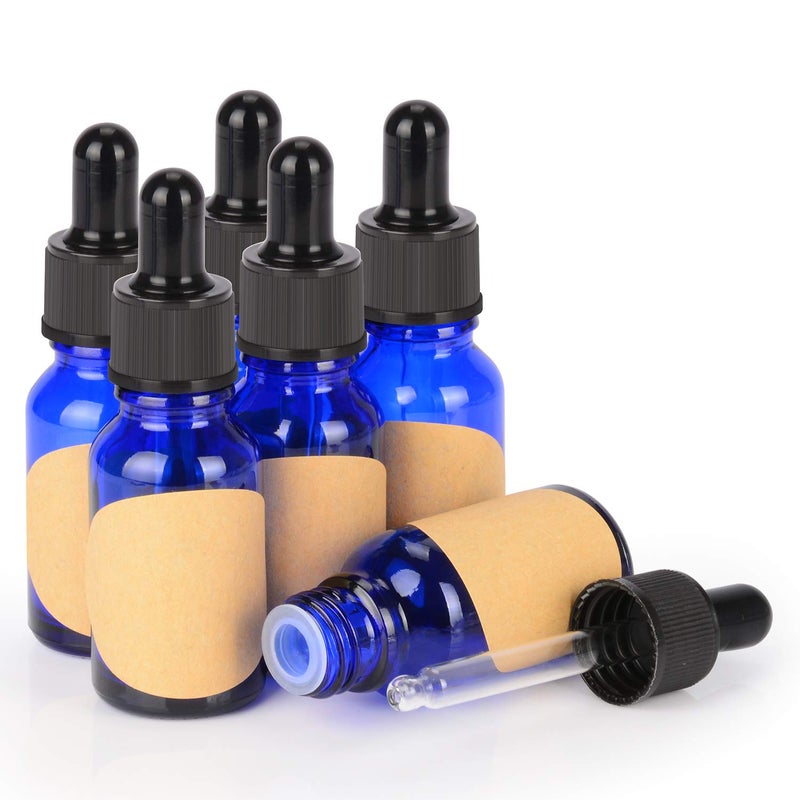 stonylab 15ml (0.5 oz) 6-Pack, Cobalt Glass Dropper Bottle, Blue Empty Glass Bottle with Glass Dropper, Inner Plug and Label for Laboratory Solutions and Chemical Liquids - Image 1