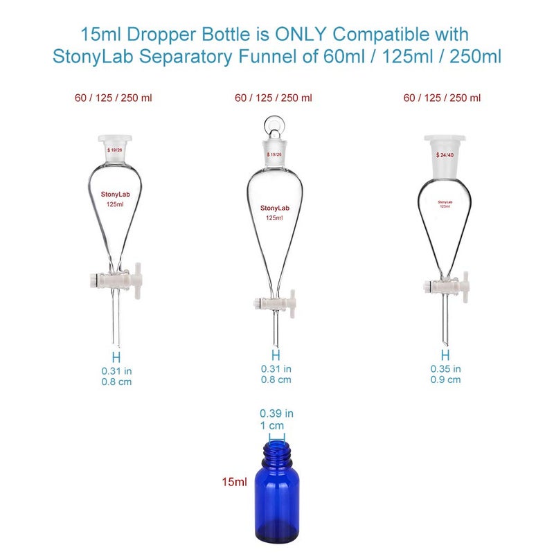 stonylab 15ml (0.5 oz) 6-Pack, Cobalt Glass Dropper Bottle, Blue Empty Glass Bottle with Glass Dropper, Inner Plug and Label for Laboratory Solutions and Chemical Liquids - Image 2