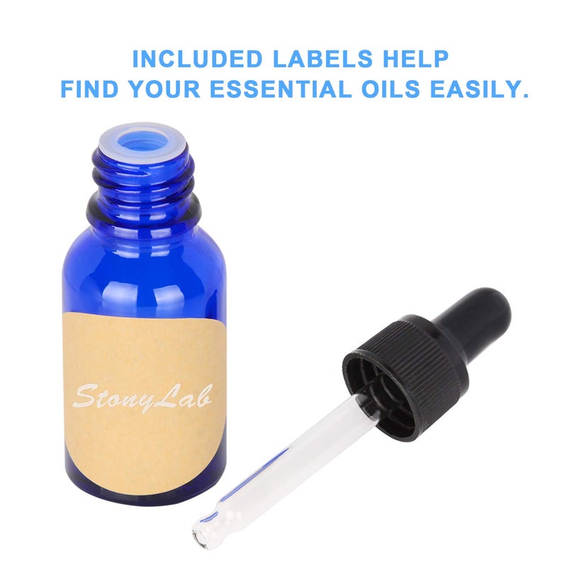 stonylab 15ml (0.5 oz) 6-Pack, Cobalt Glass Dropper Bottle, Blue Empty Glass Bottle with Glass Dropper, Inner Plug and Label for Laboratory Solutions and Chemical Liquids - Image 4