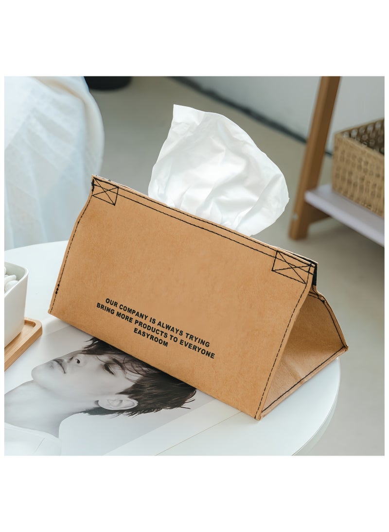 DRAVEN - GG - Desktop Tissue Box Cover Kraft Paper Creative Simplicity Napkin Holder Pumping Paper Case Dispenser for Home Office Washable Durable - Image 1