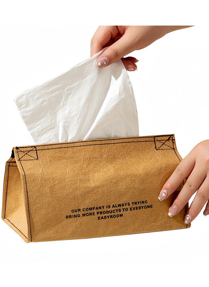 DRAVEN - GG - Desktop Tissue Box Cover Kraft Paper Creative Simplicity Napkin Holder Pumping Paper Case Dispenser for Home Office Washable Durable - Image 1