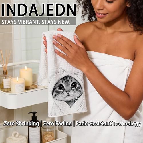 INDAJEDN Adorable Cat Gifts Hand Towels, Cute Tabby Cat Hand Towels for Bathroom Washroom Toilet Decor, Funny Black and White Tabby Cats Bathroom Decor, Cats Gifts for Women Lover, 16x24 Inch - Image 3