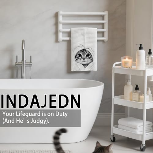 INDAJEDN Adorable Cat Gifts Hand Towels, Cute Tabby Cat Hand Towels for Bathroom Washroom Toilet Decor, Funny Black and White Tabby Cats Bathroom Decor, Cats Gifts for Women Lover, 16x24 Inch - Image 4