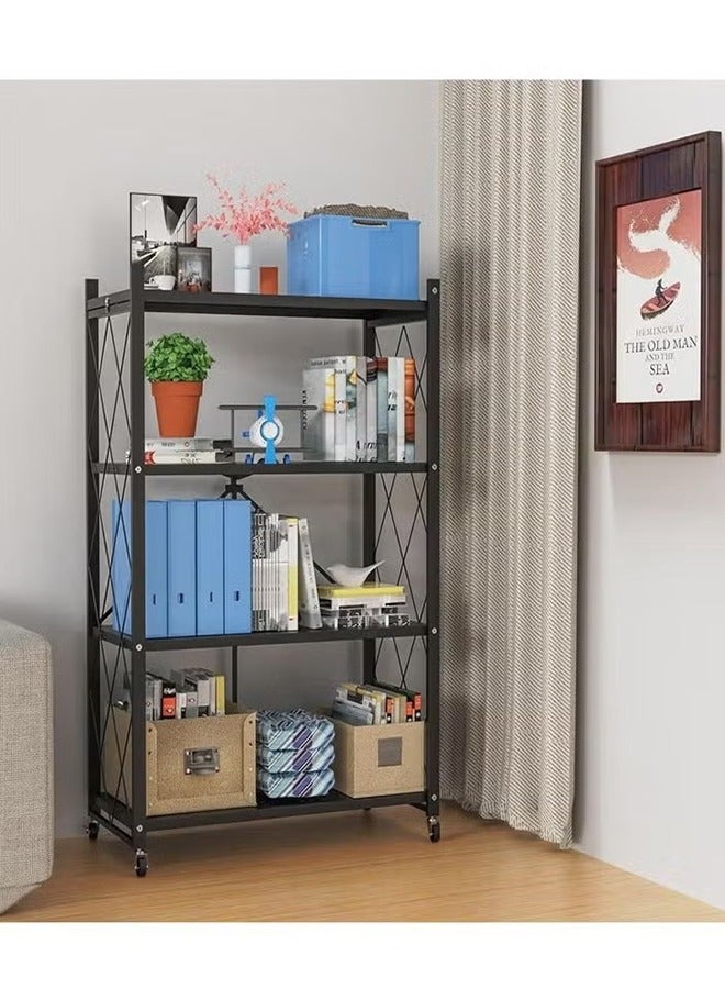 Lnstallation-free Folding Kitchen Multi-function Racks, Floor-to-ceiling Multi-layer Storage Racks, Storage Racks, Microwave Oven racks, Pot Racks (Black) - Image 3