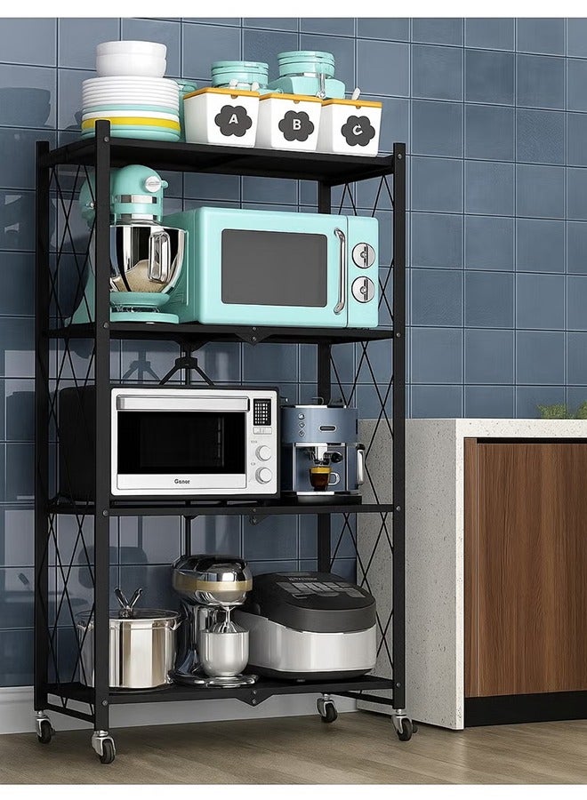 Lnstallation-free Folding Kitchen Multi-function Racks, Floor-to-ceiling Multi-layer Storage Racks, Storage Racks, Microwave Oven racks, Pot Racks (Black) - Image 5