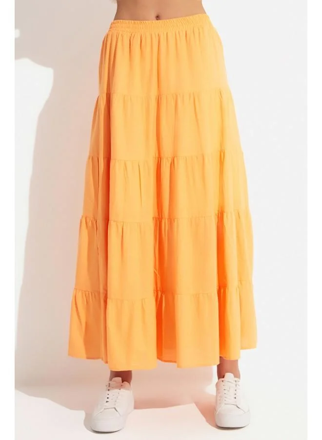 JUNE June Women Cotton Gathered Detailed Maxi Skirt Light Salmon