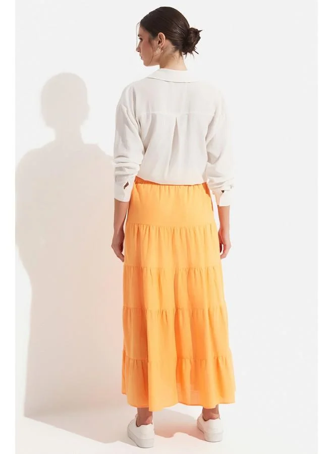 JUNE June Women Cotton Gathered Detailed Maxi Skirt Light Salmon