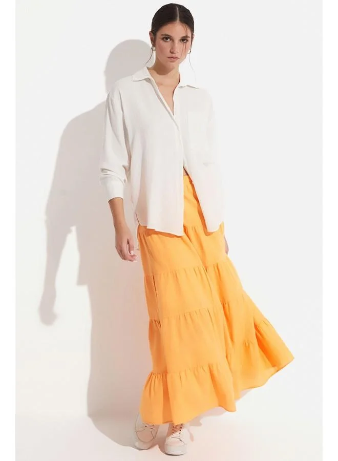 JUNE June Women Cotton Gathered Detailed Maxi Skirt Light Salmon