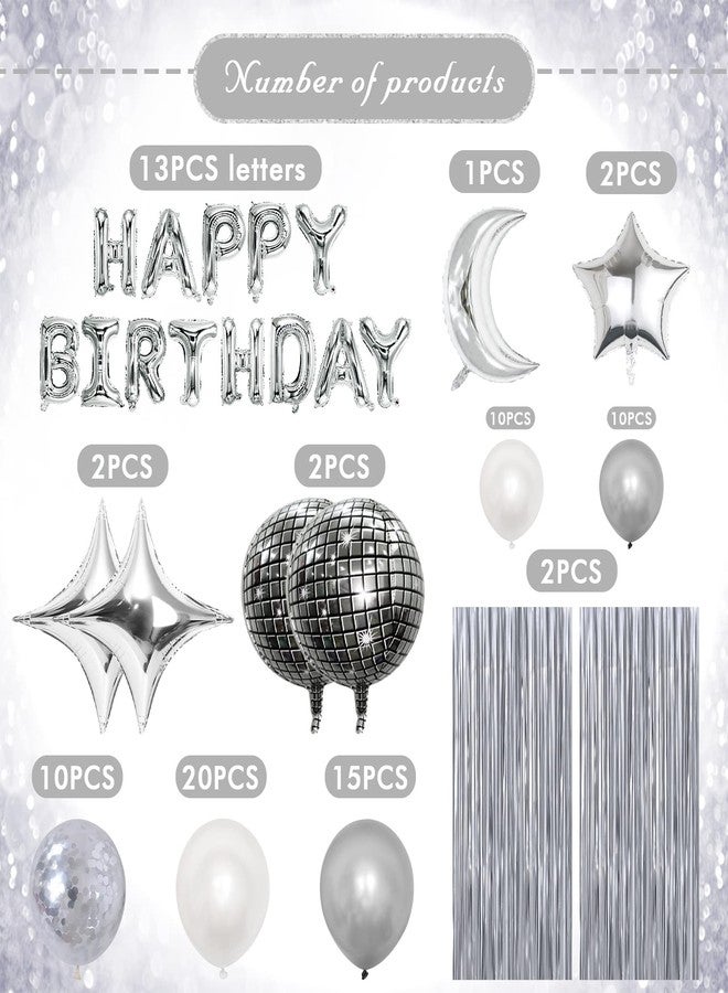 Refavor Disco Birthday Party Decorations - 87pcs Disco Happy Birthday Party Decorations Silver Backdrop Disco Birthday Balloons Ball Decor 60s 70s 80s Cool Retro Silver Birthday Decorations Women Men - Image 2