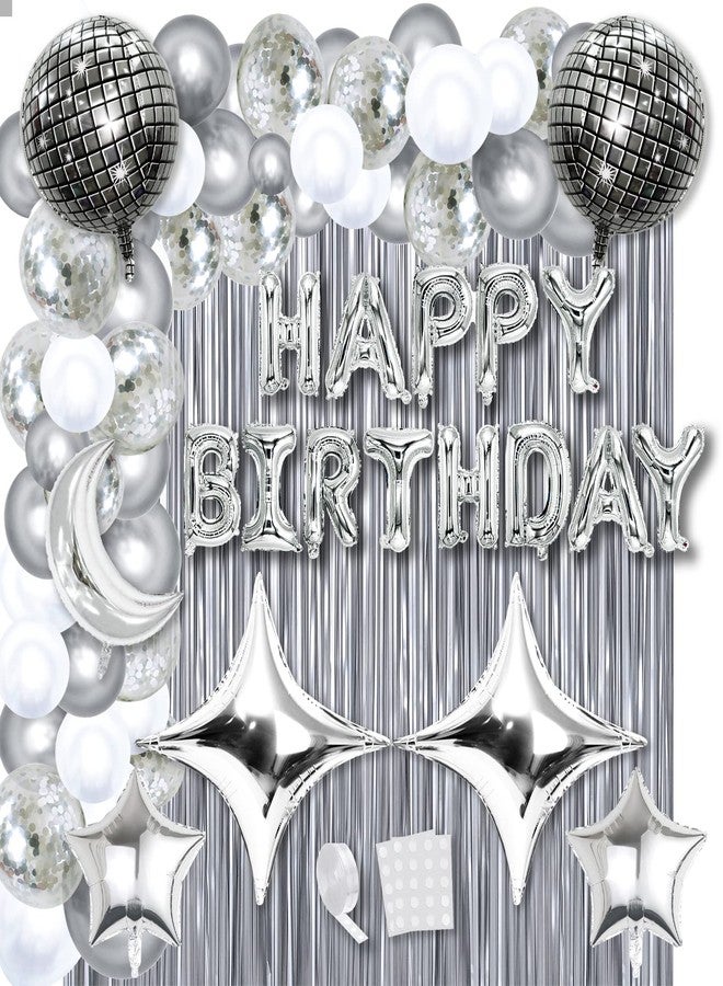 Refavor Disco Birthday Party Decorations - 87pcs Disco Happy Birthday Party Decorations Silver Backdrop Disco Birthday Balloons Ball Decor 60s 70s 80s Cool Retro Silver Birthday Decorations Women Men - Image 1