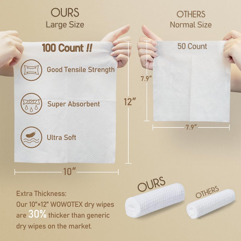 WOWOTEX Luxe Bamboo Towel Container (Bamboo Box Towel Holder) with Disposable Face Towels Biodegradable Large Dry Wipes 100 Count Extra Thick Soft Clean Facial Towels for Facial Cleansing - Image 4