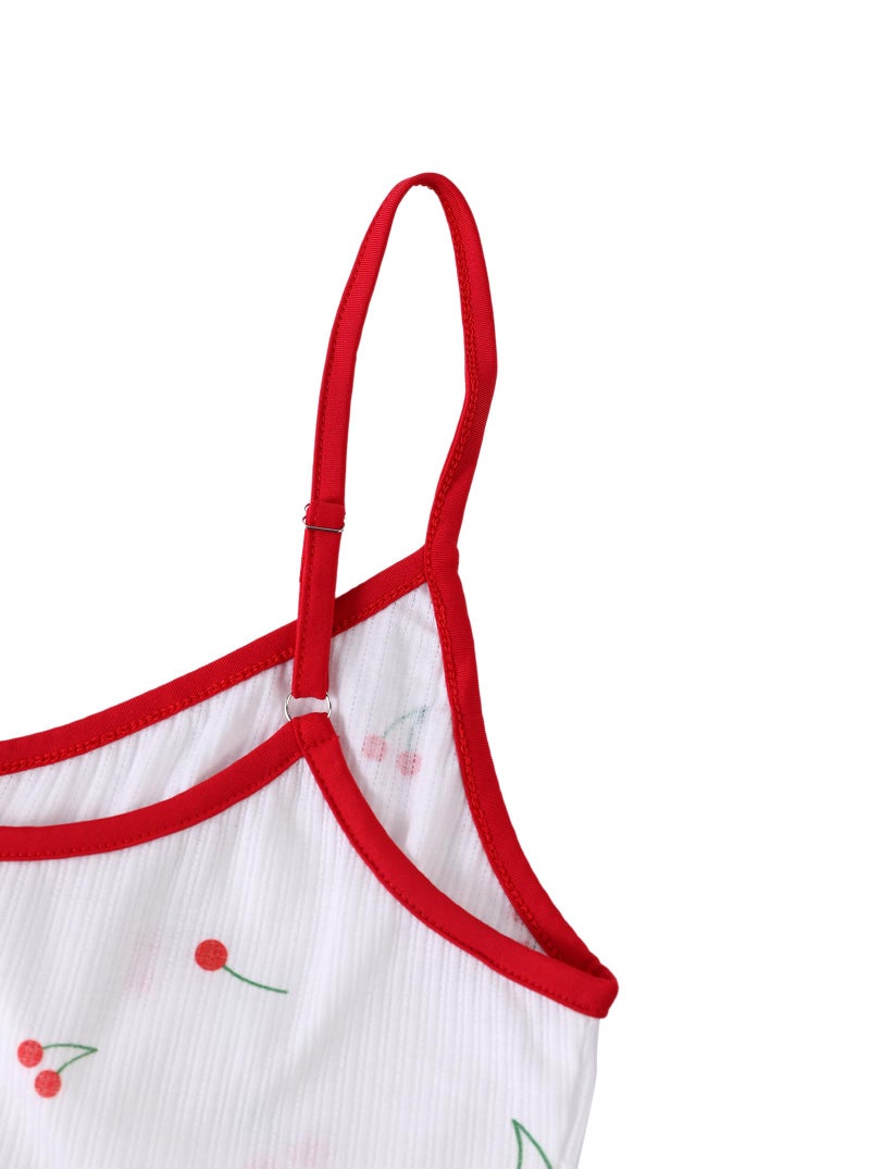 Hilinker Women's 2 Piece Cherry Pajama Set Ribbed Cami Top and Shorts Sleepwear Cute Pjs White Red Cherry B Medium - Image 5