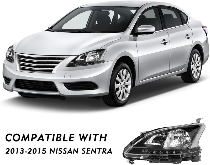 TUSDAR Halogen Headlight Assembly for 2013-2015 Nissan Sentra - Black Housing with Clear Reflector - Left & Right Pair - Image 4