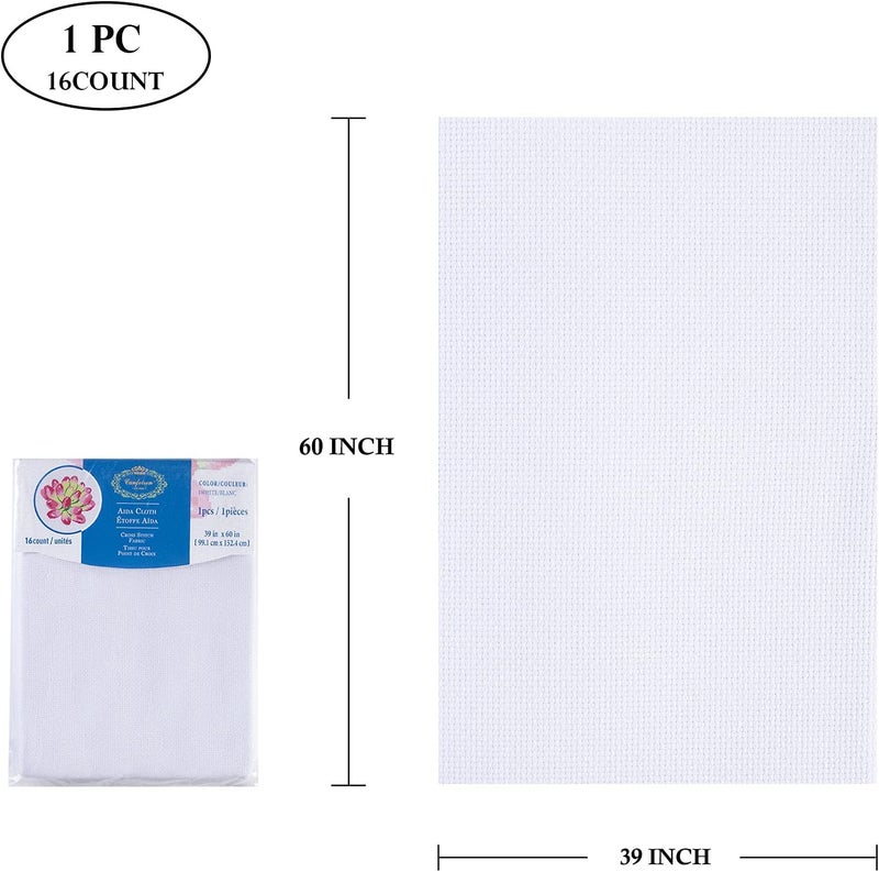 CANFOISON Aida Cloth Big Size 16 Count, White Cross Stitch Fabric, 39 inch by 60 inch - Image 2
