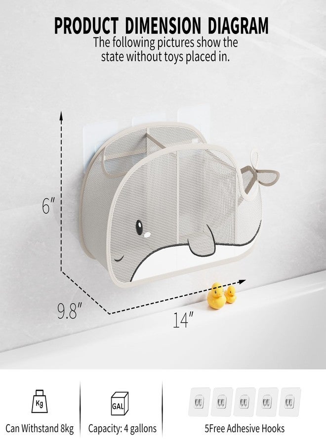 Austion Quick-Drying Baby Bath tub Toy Organizer Storage for Bathroom, Large-Capacity mesh Bath Toy Holder for Bathtub, Convenient for Quick Access, Whale-Shaped Design (Gray) - Image 2
