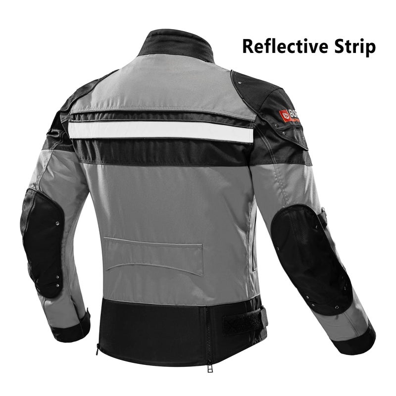BORLENI Motorcycle Jacket Motorbike Riding Jacket Windproof Motorcycle Full Body Protective Gear CE Armor All Season Gray XL - Image 2
