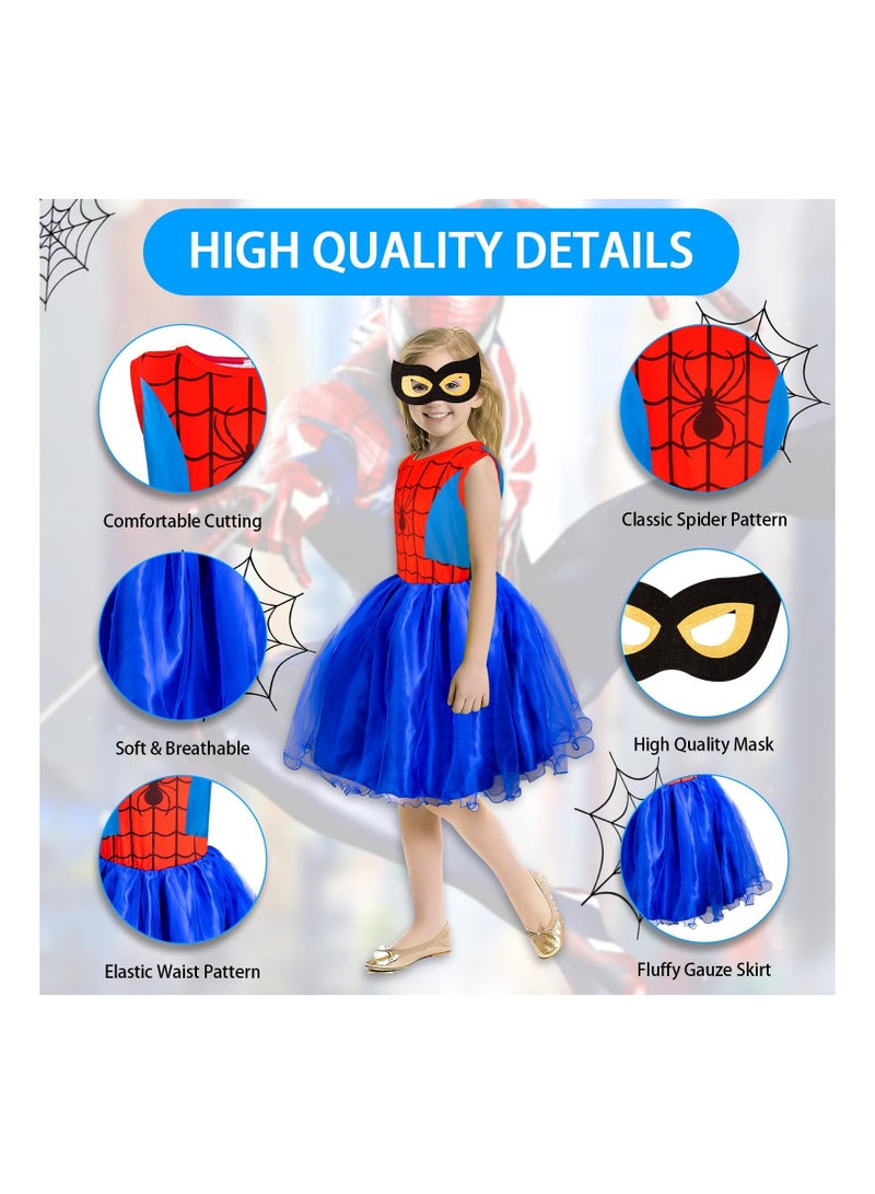 أزياء الأميرة العنكبوتية للفتيات مع قناع البطل للأطفال ملابس تنكرية لحفلات الكرنفال 130 سم من 6 إلى 7 سنوات - Image 2