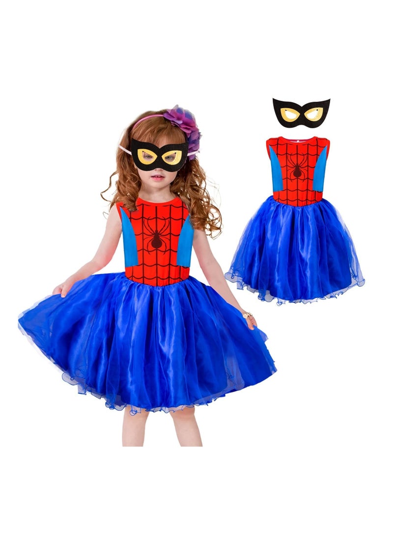 أزياء الأميرة العنكبوتية للفتيات مع قناع البطل للأطفال ملابس تنكرية لحفلات الكرنفال 130 سم من 6 إلى 7 سنوات - Image 1