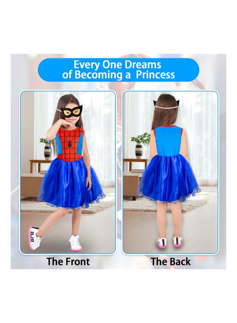 أزياء الأميرة العنكبوتية للفتيات مع قناع البطل للأطفال ملابس تنكرية لحفلات الكرنفال 130 سم من 6 إلى 7 سنوات - Image 3