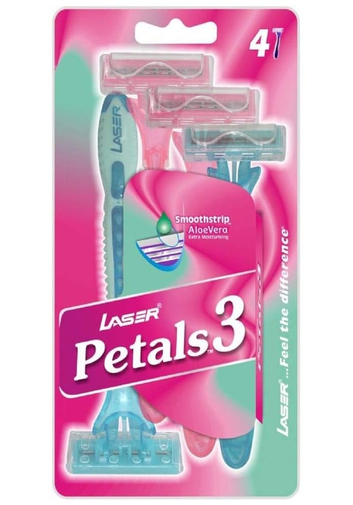 شفرة حلاقة نسائية ليزر بتلات 3 ثلاث شفرات قابلة للاستخدام مرة واحدة - غنية بالألوة وفيتامين E - حلاقة فائقة السلاسة - 4 قطع