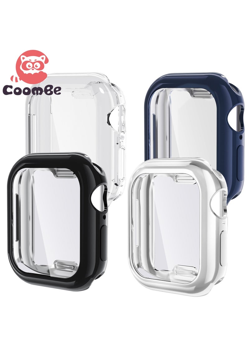 كومبي 4 قطع من حافظة حماية شاشة عالية الدقة من مادة TPU كاملة التغطية لساعة Apple Watch SE3 مقاس 40 مم، شفافة/سوداء/زرقاء/فضية - Image 1
