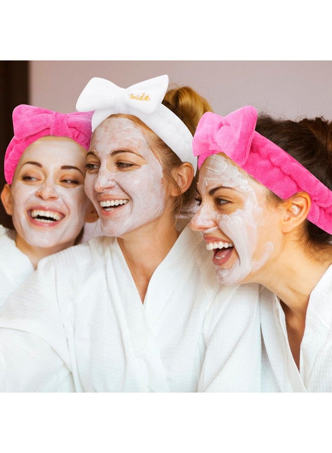 Semato Bachelorette Party Favor Set Bride Spa Headband Bride Headband And Bridesmaid Headband Skincare Headbands For Women Cute Bow Head Bands Party Supplies (1 Bride+ 7 Hot Pink) - Image 4