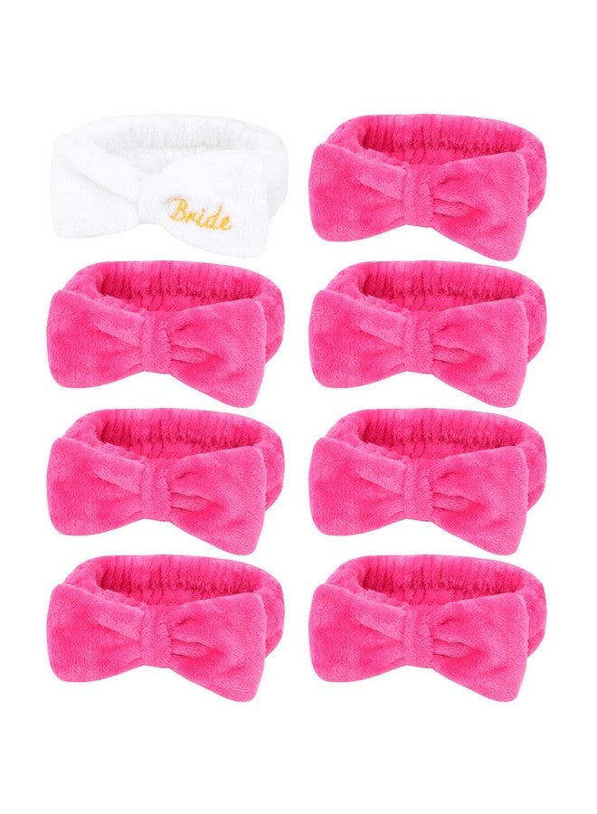 Semato Bachelorette Party Favor Set Bride Spa Headband Bride Headband And Bridesmaid Headband Skincare Headbands For Women Cute Bow Head Bands Party Supplies (1 Bride+ 7 Hot Pink) - Image 1