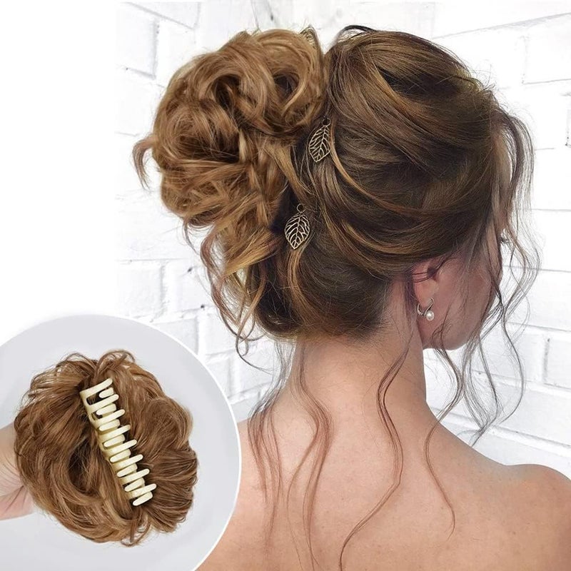 Claw Clip for Messy Curly Hair  Bun Ponytail  Hair Pieces  Synthetic Extensions Light Brown