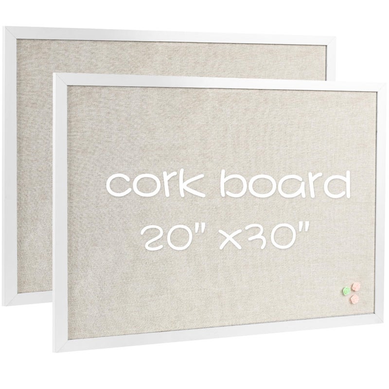 Board2by 2Pack Farmhouse Linen Cork Bulletin Board White Frame 30 x 20 Corkboard Office Board for Wall Decor Wall Mounted Pin Board Picture Board with 40 Pushpins for School Home Office
