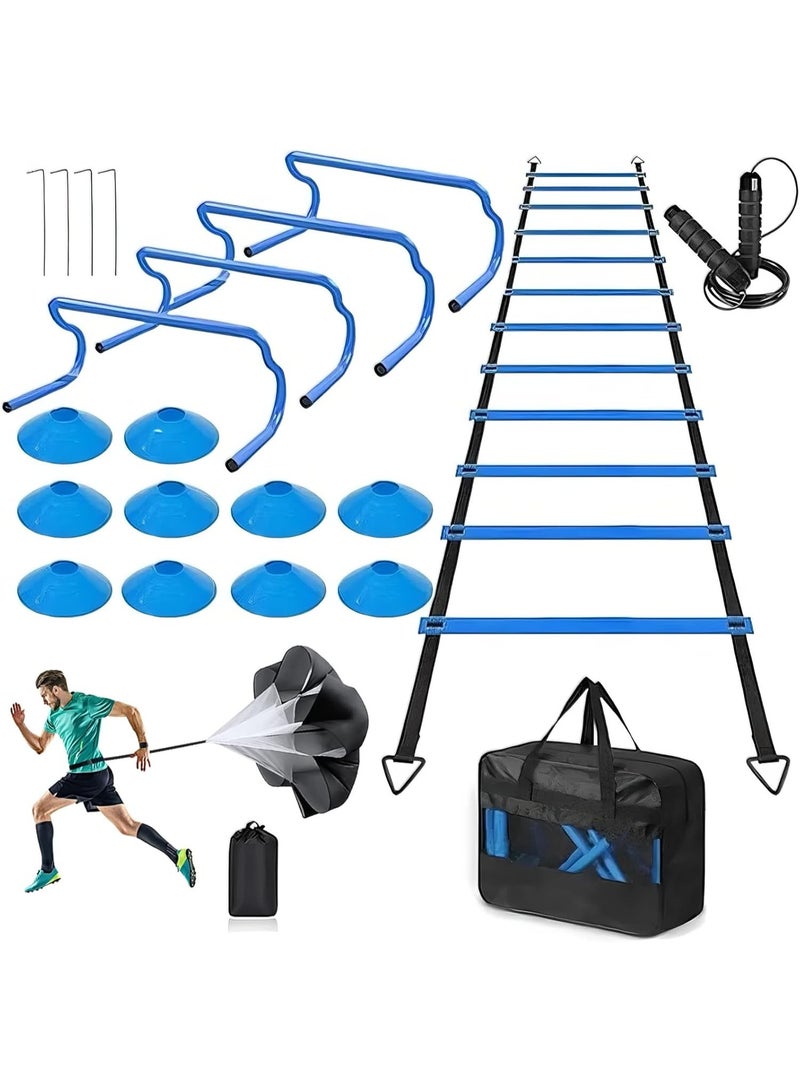 WALALLA Football Agility Training Equipment, Speed Agility Ladder, Sports Cones, Soccer Kick Trainer, Football Speed Training Equipment, Footwork Drills, Hurdles, Running Parachute with Carrying Bag - Image 1