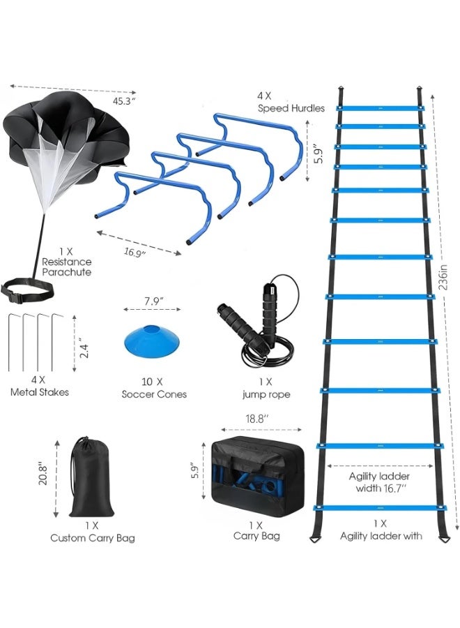 WALALLA Football Agility Training Equipment, Speed Agility Ladder, Sports Cones, Soccer Kick Trainer, Football Speed Training Equipment, Footwork Drills, Hurdles, Running Parachute with Carrying Bag - Image 2