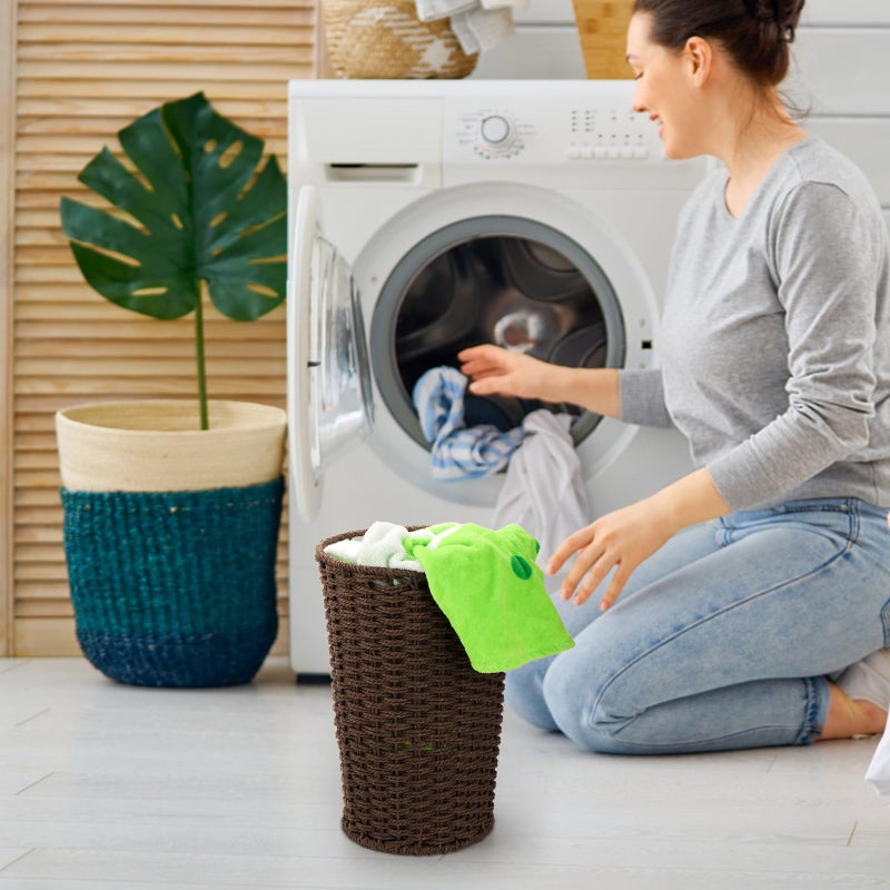 Bekith 2 Pack Small Wicker Waste Paper Basket Woven Basket Trash Can Wastebasket, Decorative Round Garbage Container Bin for Bedroom, Bathroom, Home Offices, Laundry, Brown - Image 5