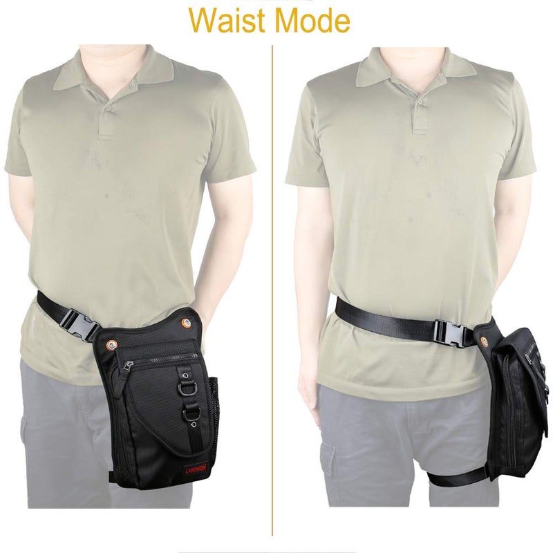 Larswon Thigh Pouch Bag - Tactical Waist Pack for Motorcycle, Waterproof Black - Image 2