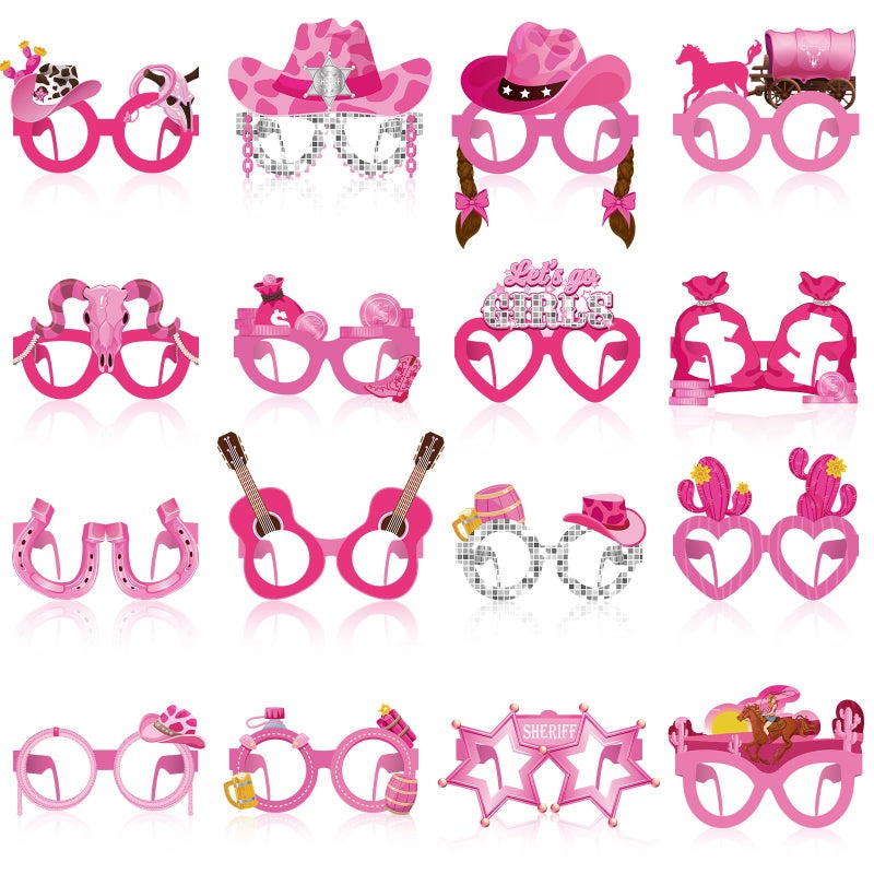 Herdear 32 Pcs Pink Cowgirl Paper Glasses Western Cowgirl Photo Booth Props Lets Go Disco Bachelorette Party Decorations Girls Eyeglasses for Wild West Cowboy Girls Birthday Party Favor Supplies - Image 2