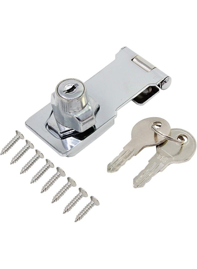 ROBUSTLINE Hasp Locks Twist Knob Keyed Locking Hasp For Small Doors Cabinets And More Chrome Plated Hasp Lock Catch Latch Safety Lock Silver 4Inch - Image 2