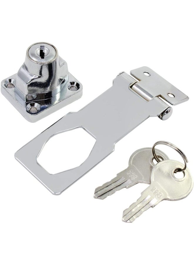 ROBUSTLINE Hasp Locks Twist Knob Keyed Locking Hasp For Small Doors Cabinets And More Chrome Plated Hasp Lock Catch Latch Safety Lock Silver 4Inch - Image 3